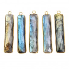 Labradorite rectangle 30x10mm silver one loop connector